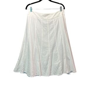 Dress Barn White A-Line Midi Skirt Linen Blend Lined Size 10 Side Zip